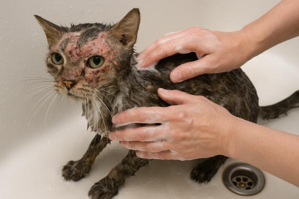 Tiña en gatos: síntomas, contagio y tratamiento - ¿Se puede bañar a un gato con tiña?